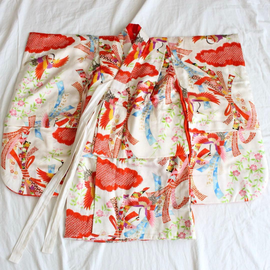 七五三 3歳 女の子 子供 正絹 白 着物 被布 セット