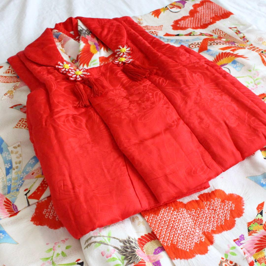 七五三 3歳 女の子 子供 正絹 白 着物 被布 セット