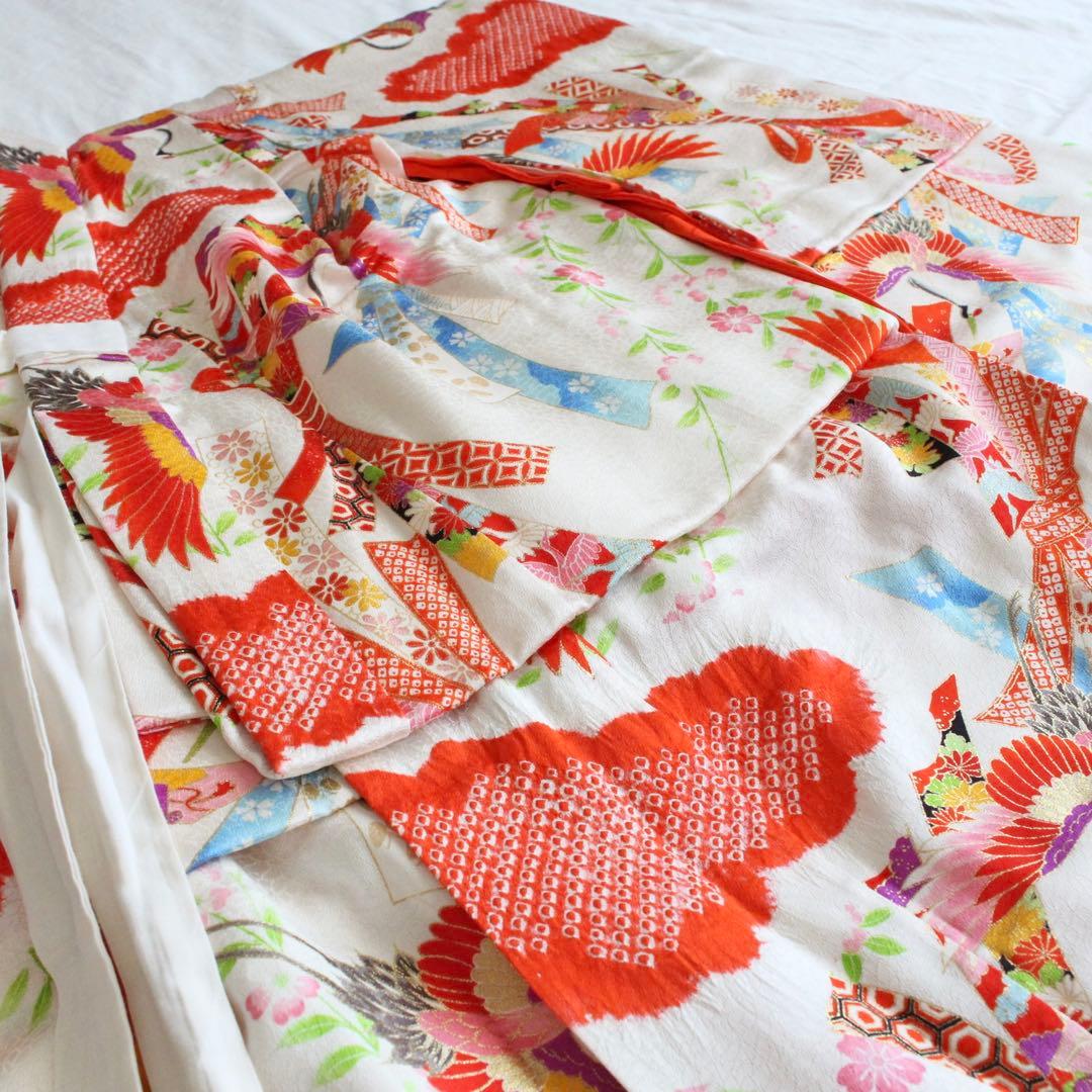 七五三 3歳 女の子 子供 正絹 白 着物 被布 セット