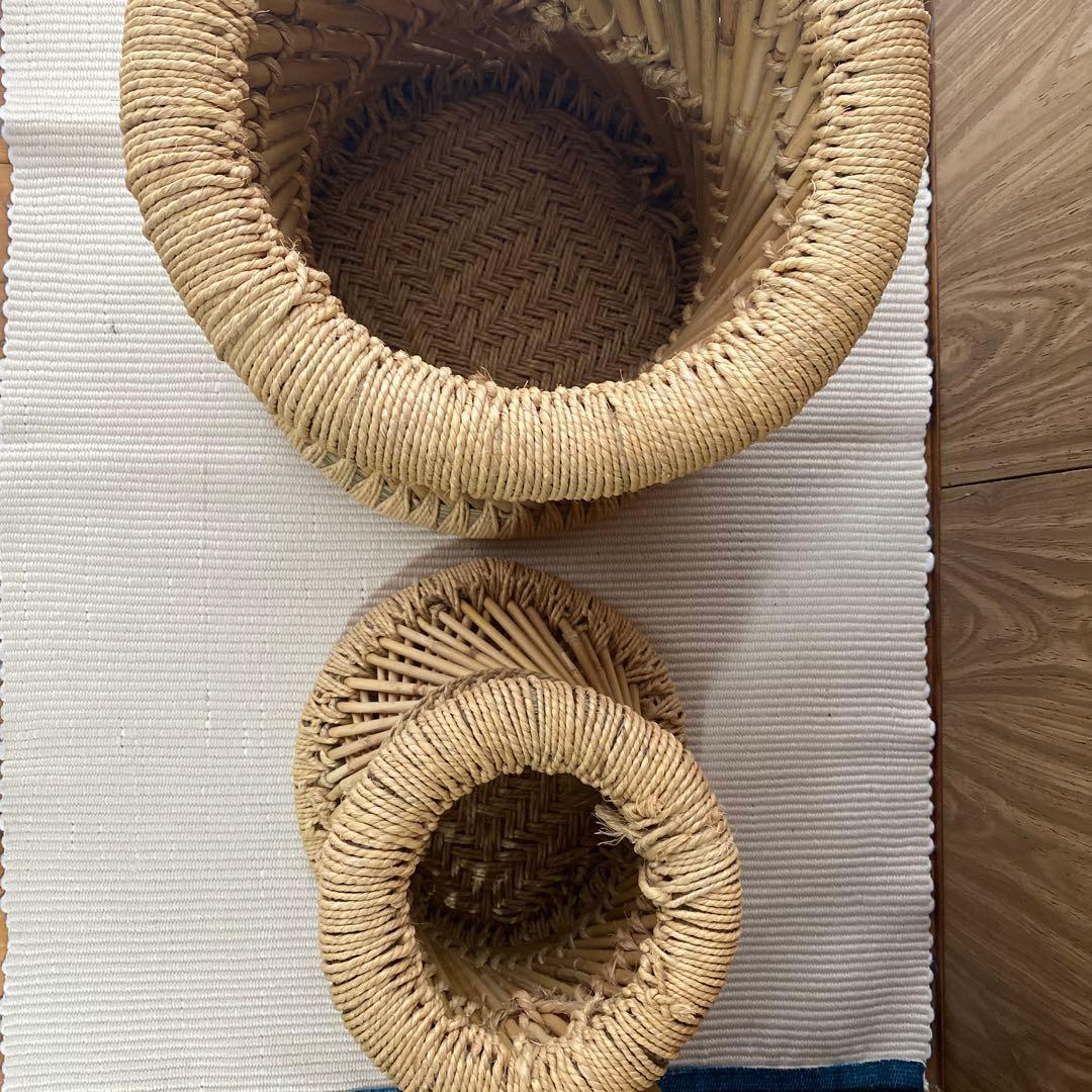 民藝　ラタン　スツール　竹　イス　インド　編み込み　2個セット