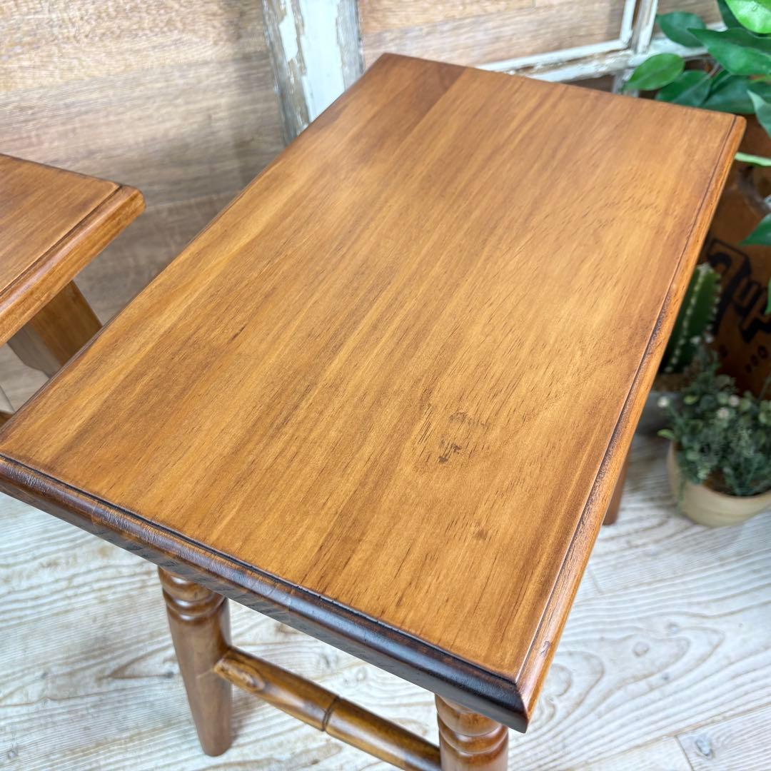 北欧カントリー調パイン材無垢角スツール2脚セット木製椅子花台チェア天然木松材