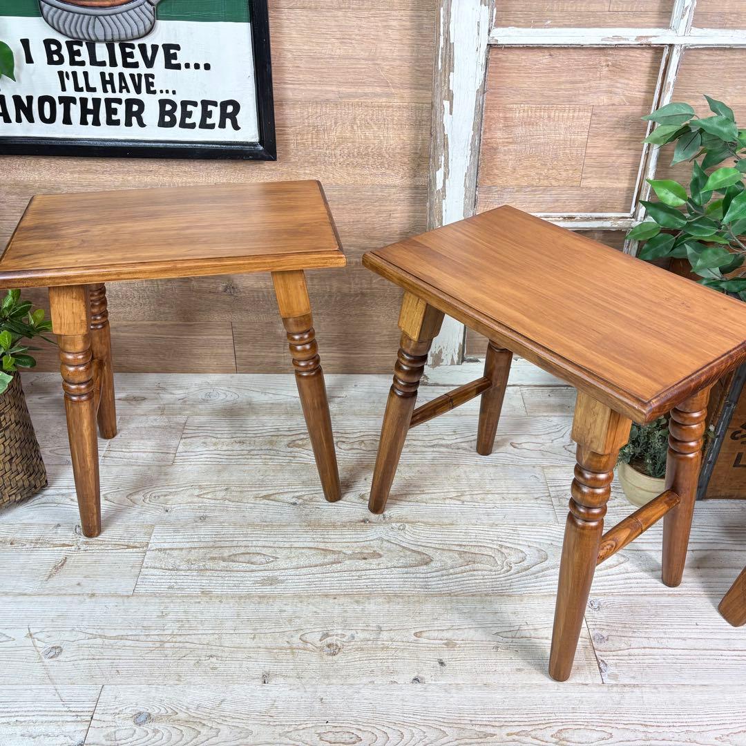 北欧カントリー調パイン材無垢角スツール2脚セット木製椅子花台チェア天然木松材