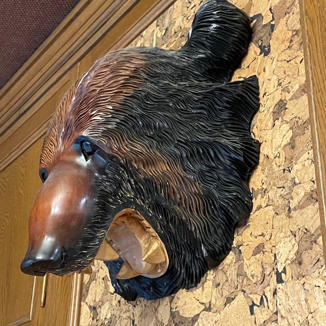 木彫り 熊 壁掛け 木製 クマの頭部彫刻 装飾 北海道土産 工芸品 手彫り