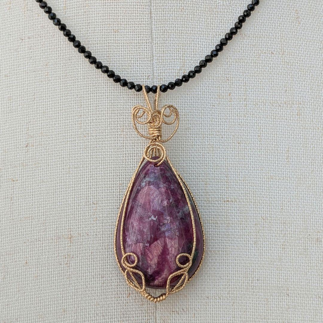 【希少/一点物】 K14gf ルビーインゾイサイト ブラックスピネル ネックレス