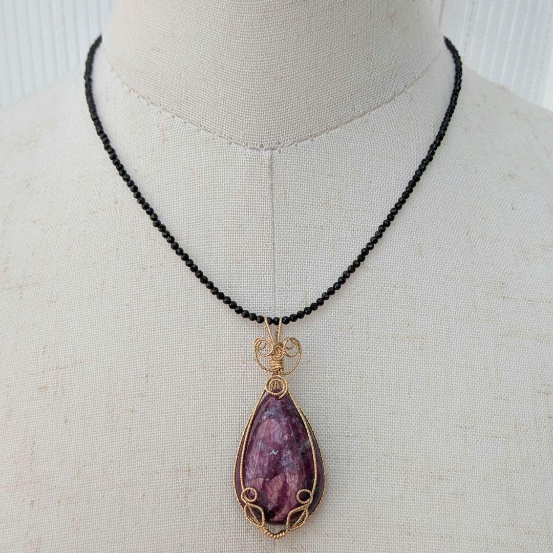 【希少/一点物】 K14gf ルビーインゾイサイト ブラックスピネル ネックレス