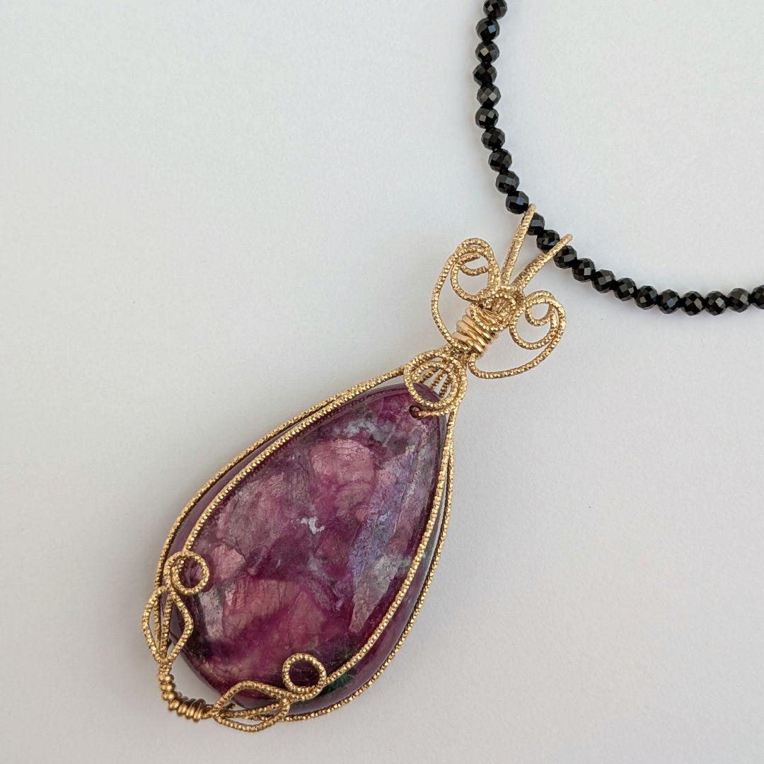 【希少/一点物】 K14gf ルビーインゾイサイト ブラックスピネル ネックレス