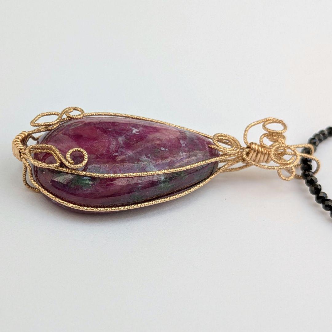 【希少/一点物】 K14gf ルビーインゾイサイト ブラックスピネル ネックレス