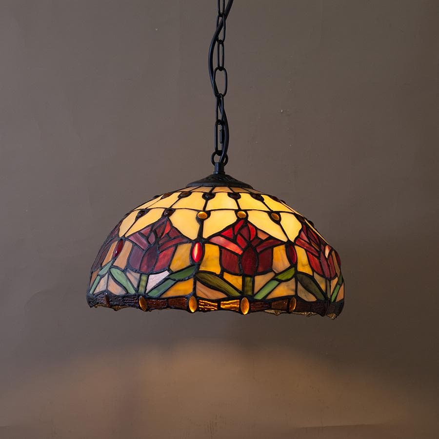 バラ柄 アンティーク調 天井照明 【LED】ティファニー ペンダントランプ