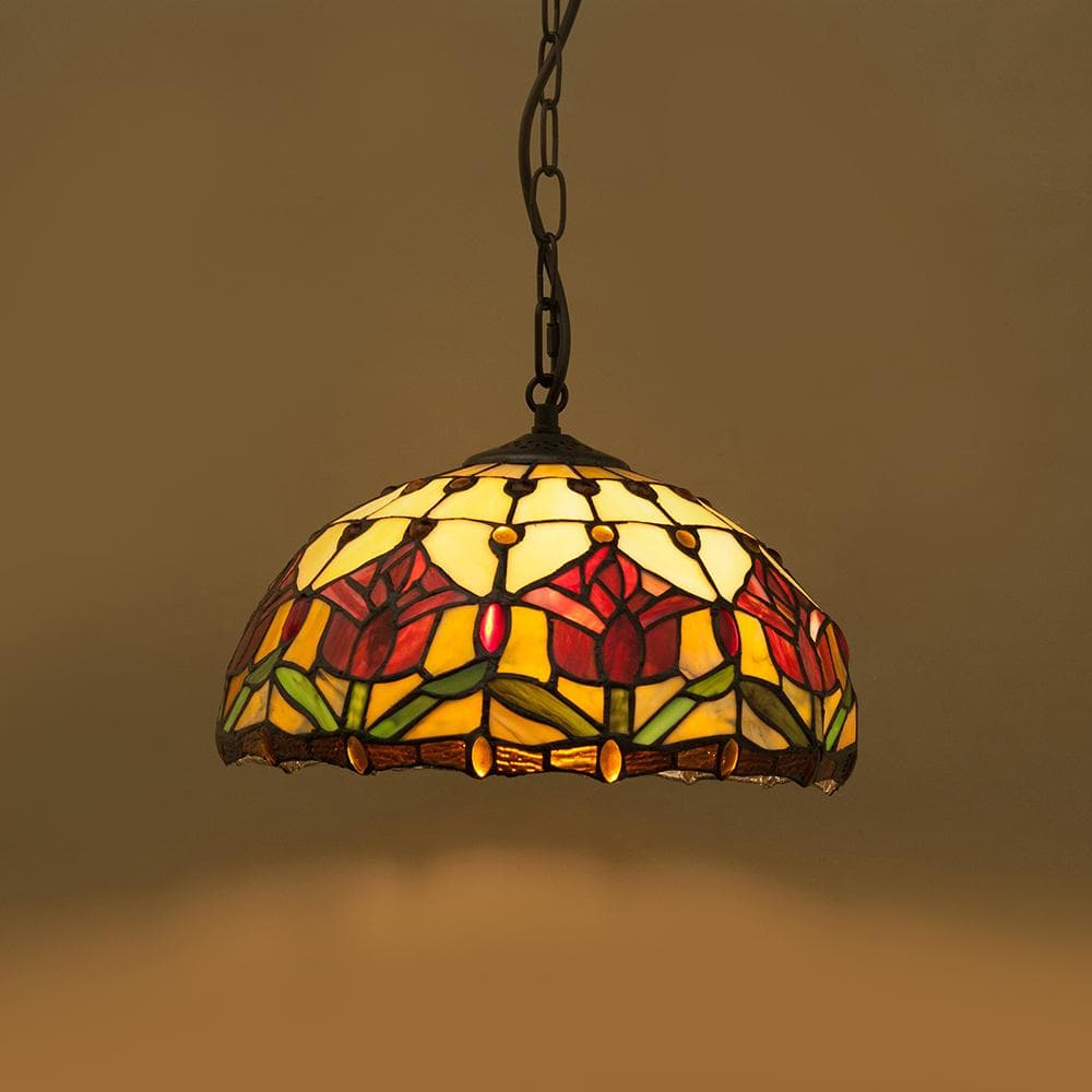バラ柄 アンティーク調 天井照明 【LED】ティファニー ペンダントランプ