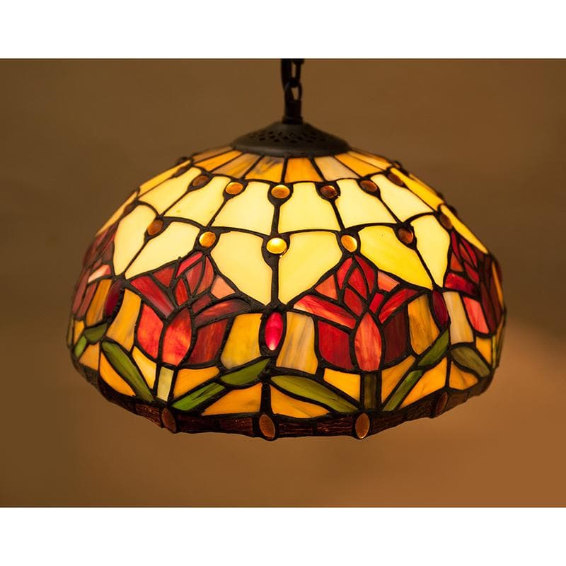 バラ柄 アンティーク調 天井照明 【LED】ティファニー ペンダントランプ