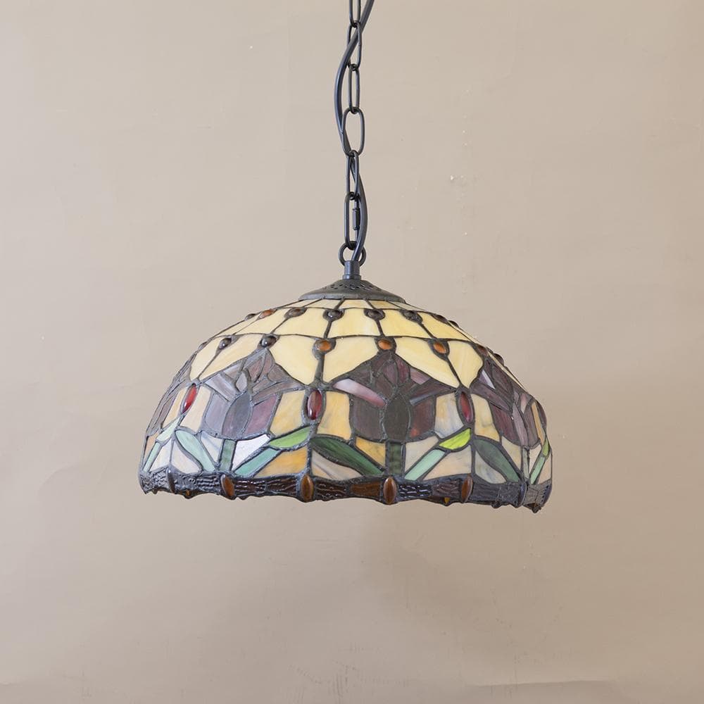 バラ柄 アンティーク調 天井照明 【LED】ティファニー ペンダントランプ