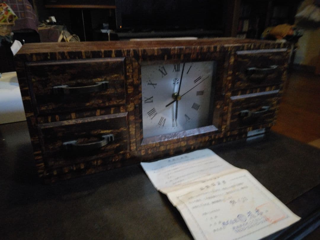 秋田角館 樺細工木製置き時計 4引き出し付き 昭和 レトロ 民芸品