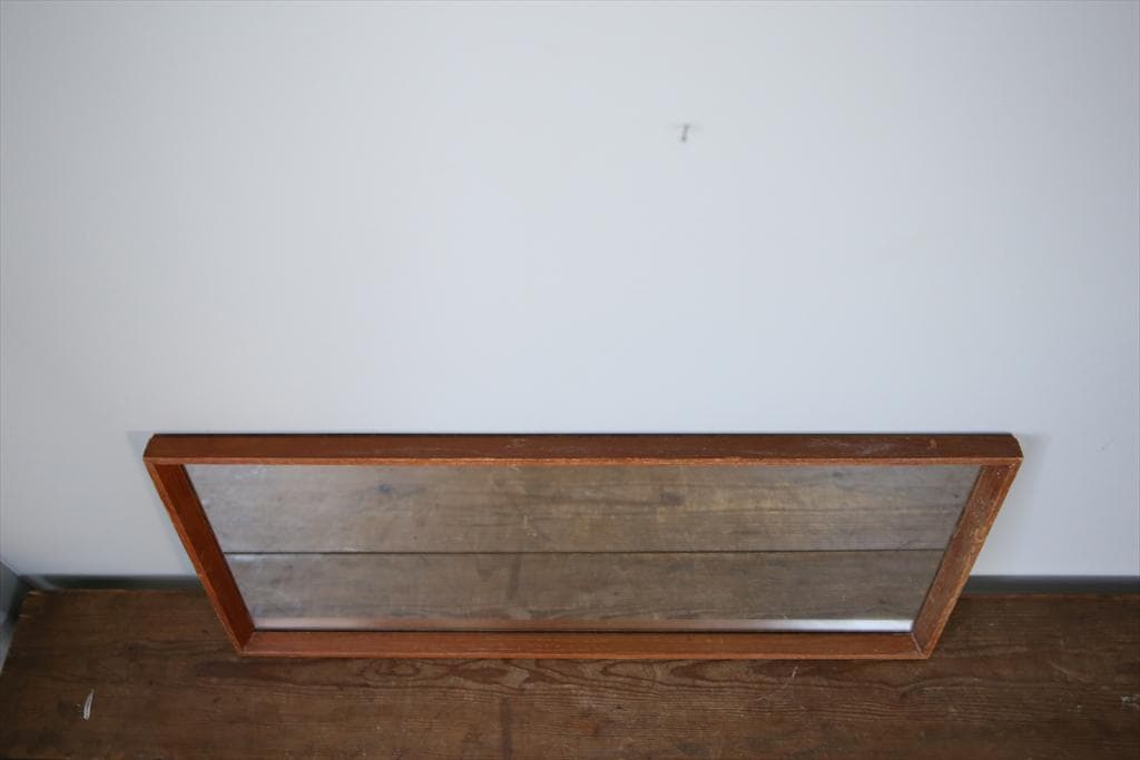 英国アンティークチーク古木ウォールミラー/木製壁掛け鏡/立鏡/姿見(91-158