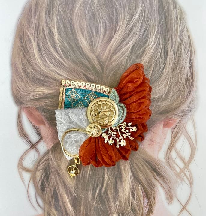 no.62 再販✩.*˚ハンドメイド　配色が目をひく大人カラーのヘアアクセサリー