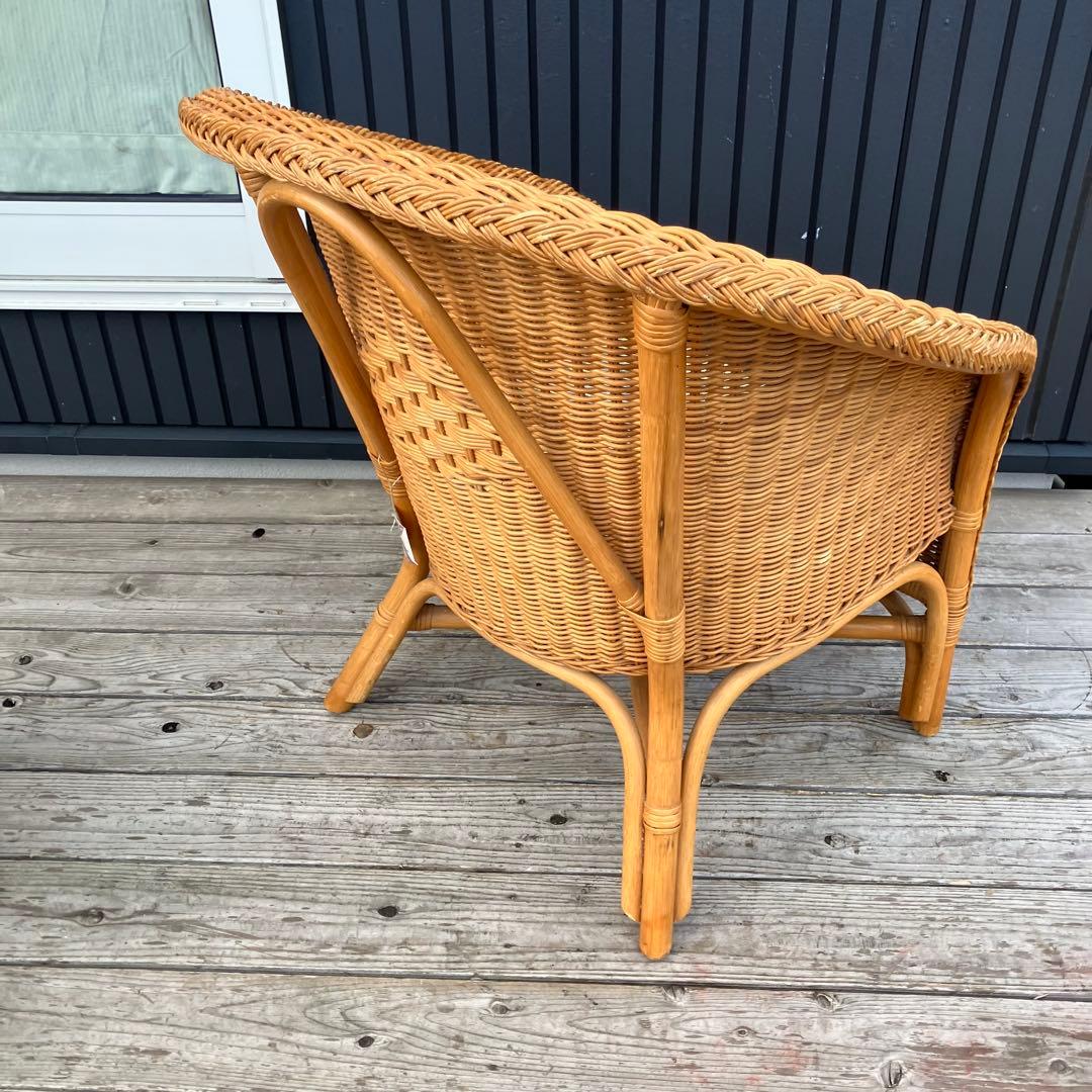 ① 昭和レトロ カザマ 花柄クッション アーチ型ラタンチェア アームチェア