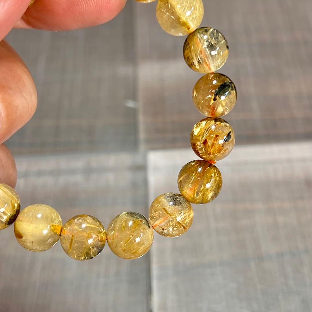 金運強　太陽放射ルチルブレスレット　ヘマタイト　ルチルクォーツ　2-3