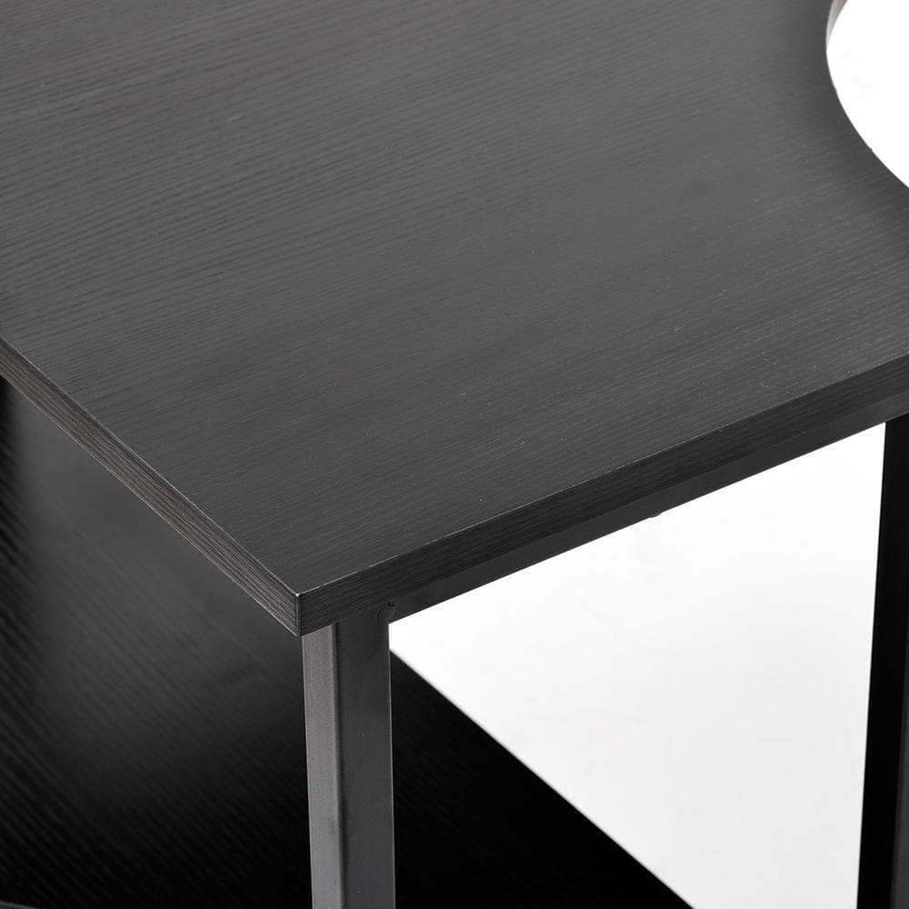 ブラック パソコンデスクL字120cm2段ラック付デスク木製ミシン台書斎机