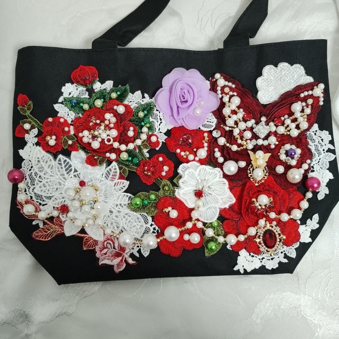 モチーフ、パール装飾のトートバッグ　確認用