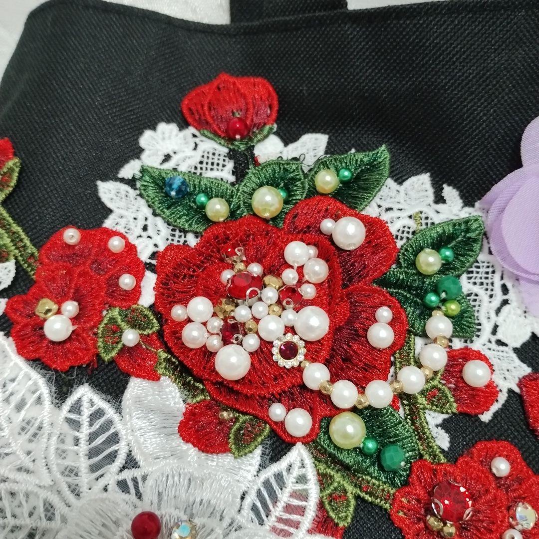 モチーフ、パール装飾のトートバッグ　確認用