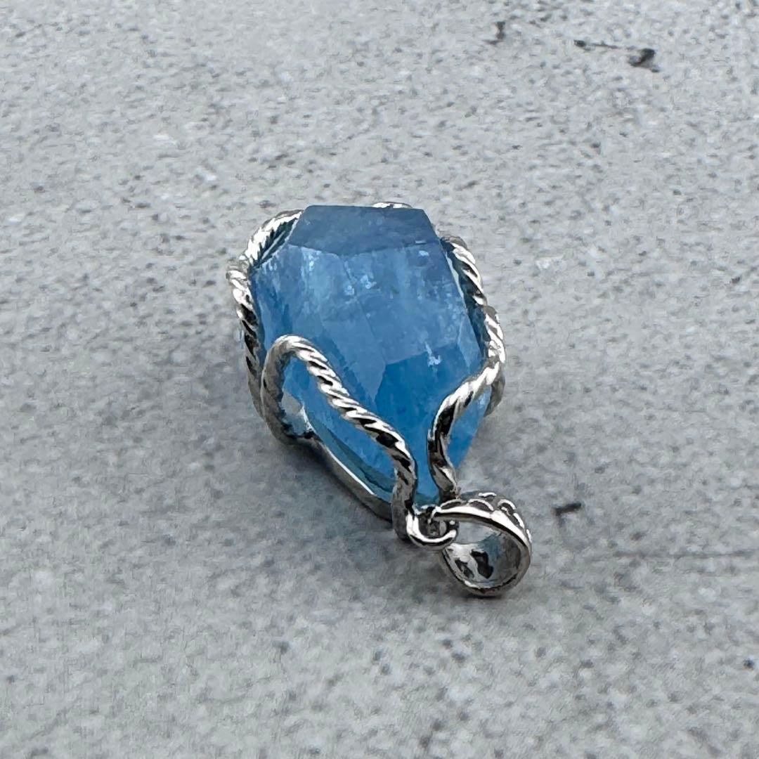 P-26天然アクアマリンペンダントトップ　水色石　s925シルバー　アクセサリー