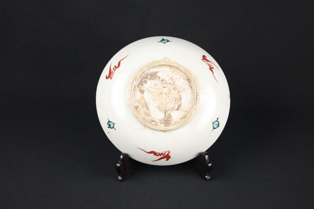 中国明 清時代 呉須赤絵花鳥 五彩 鳥花文皿 古陶磁／民窯