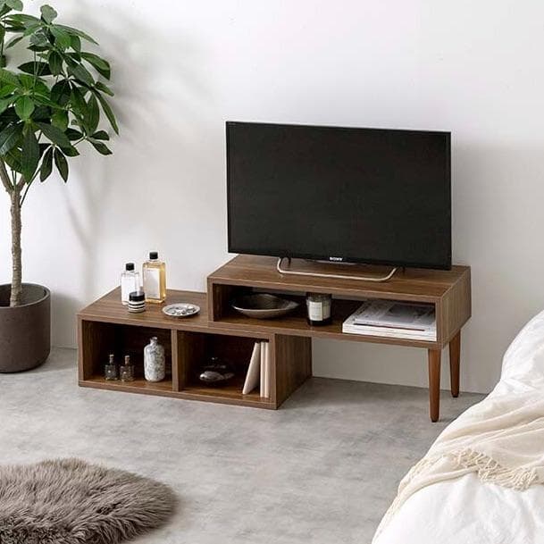 ローボード 棚 75〜133cm伸縮 角度調整 ブラウン