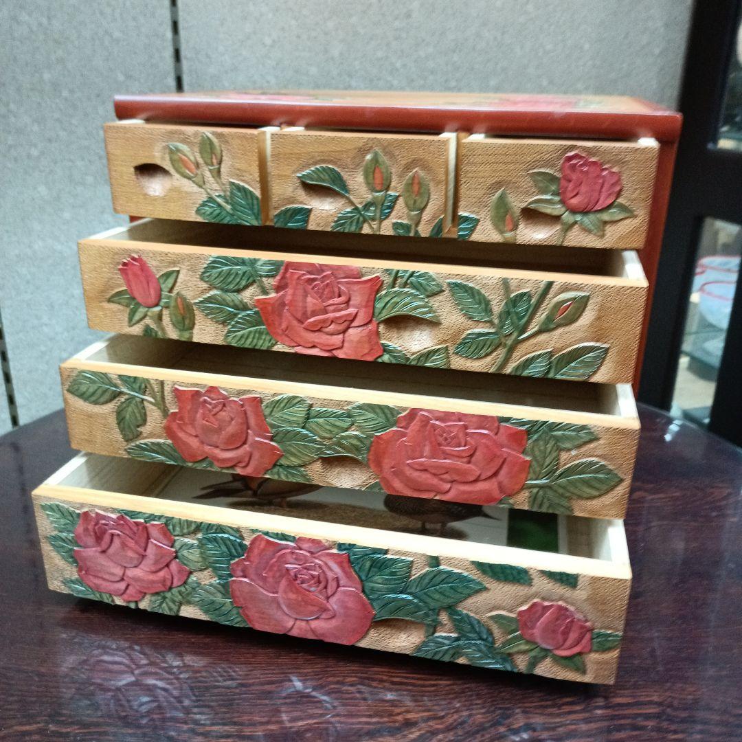 日光彫り4段抽斗6個抽斗付きバラ　最終価格