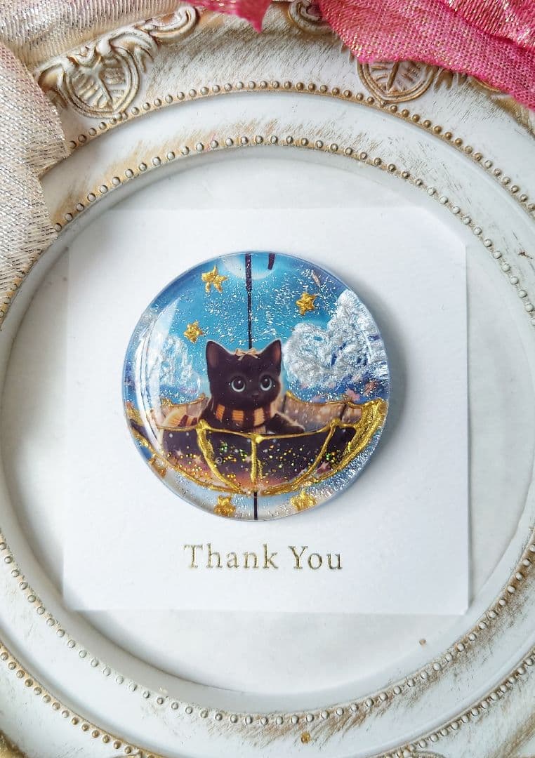 レジン 猫 ヘアゴム ブローチ ポニーフック No.415