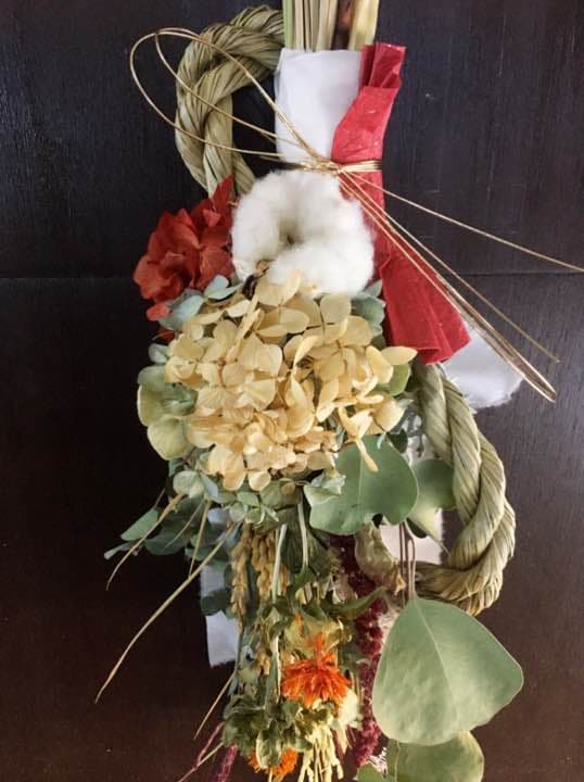 15.自家栽培ドライフラワー含む しめ縄しめ飾り プリザーブド スワッグ