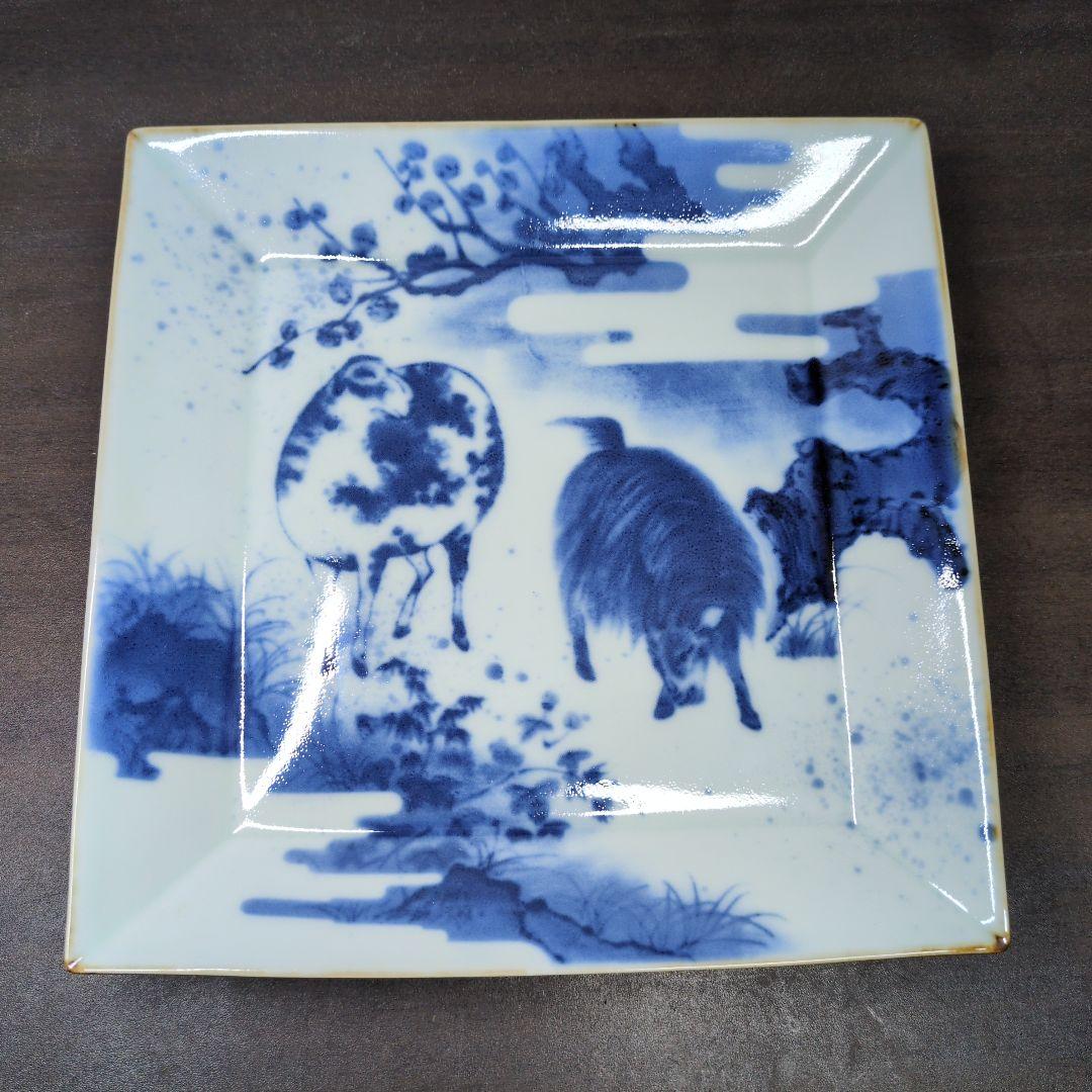 福泉窯 染付 干支 飾り皿 8点セット 皿立て付き