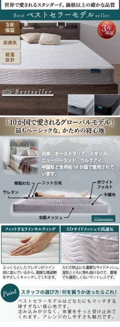 セール！新品 送料込 セミダブルベッド マットレス付 棚 コンセント付 BB