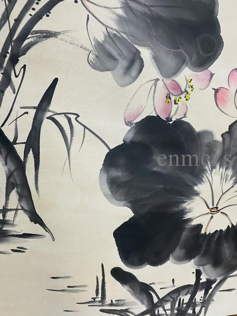 中国古美術 近代 張大千款 荷花白鷺画 水墨画 掛軸 宣紙 唐物 花鳥画