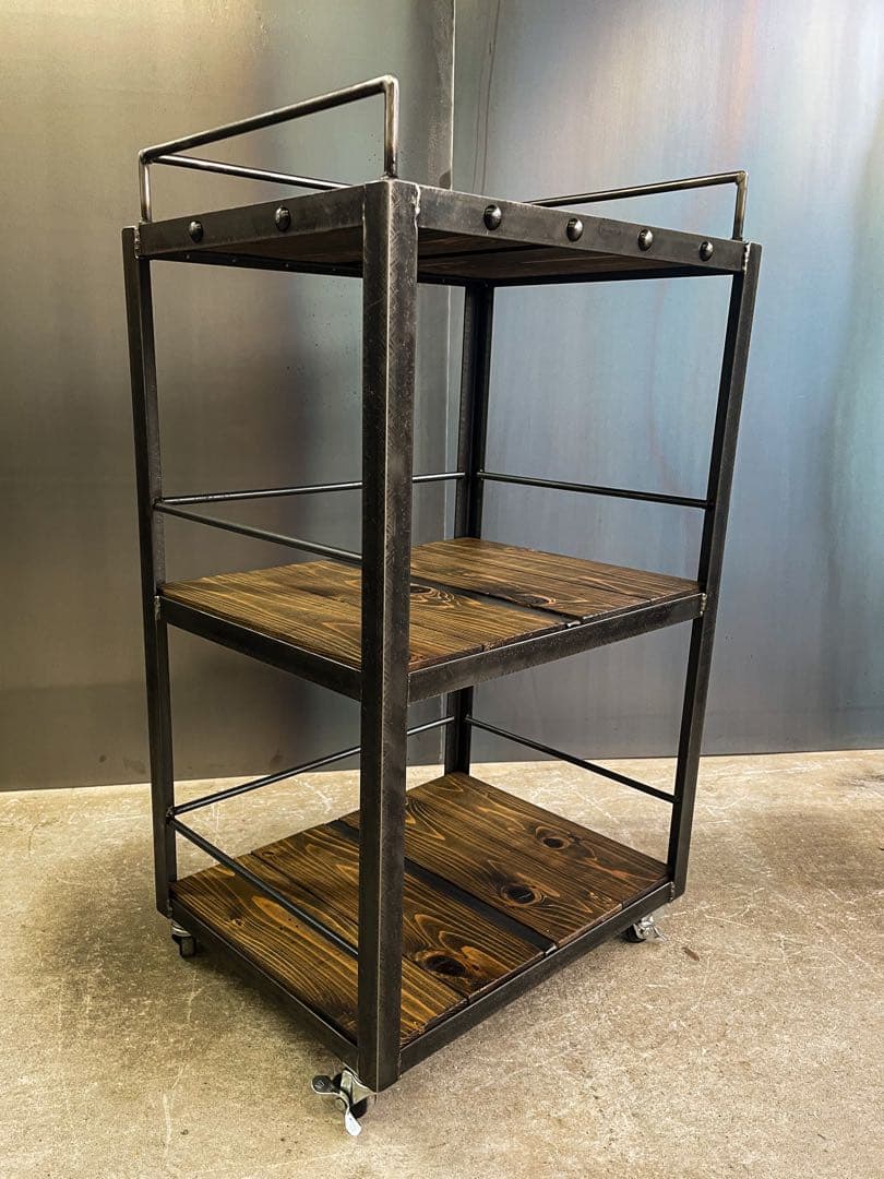 アイアンキッチンワゴン［リベット］カート　キャスター付　アイアン家具