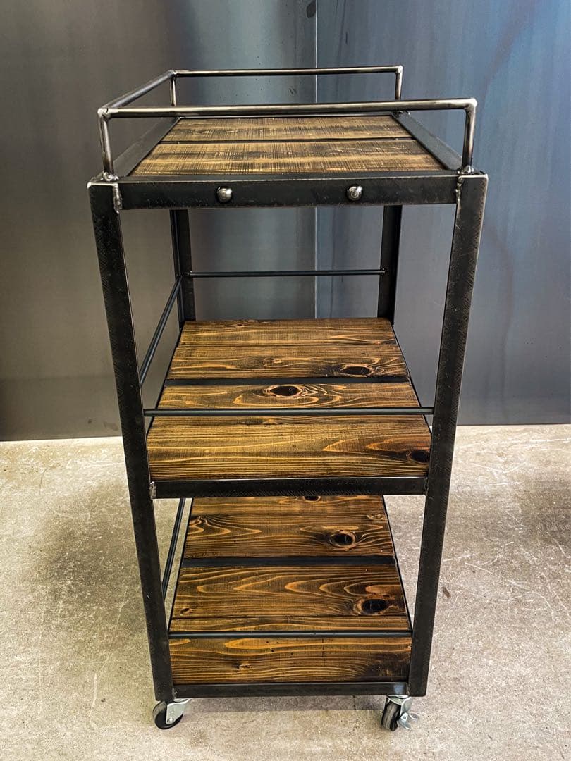 アイアンキッチンワゴン［リベット］カート　キャスター付　アイアン家具