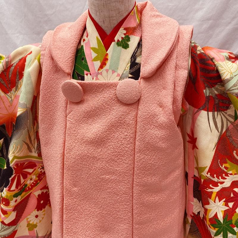 508ag77◎七五三 三歳 女の子 アンティーク着物&被布 レトロ 鶴菊楓◎