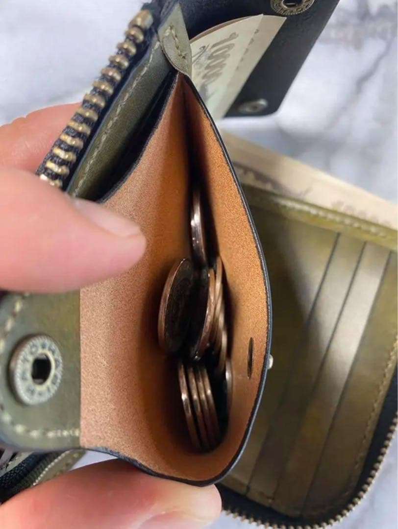 コンパクトL字ファスナーウォレット(オリーブ)