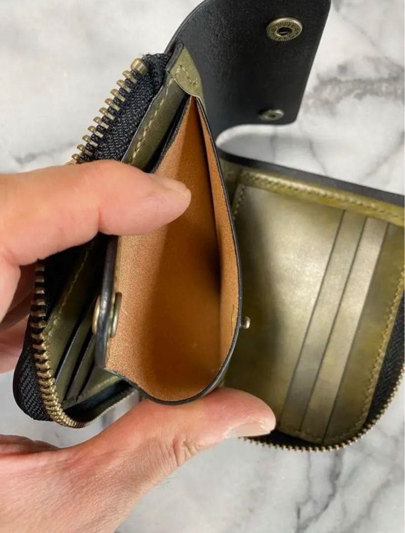 コンパクトL字ファスナーウォレット(オリーブ)