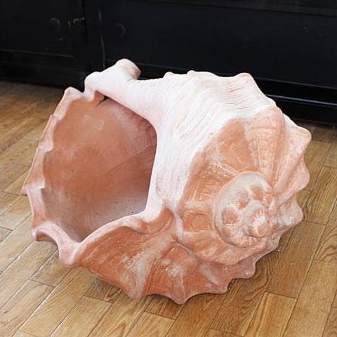 シェル型陶器プランター 大きめ オレンジ