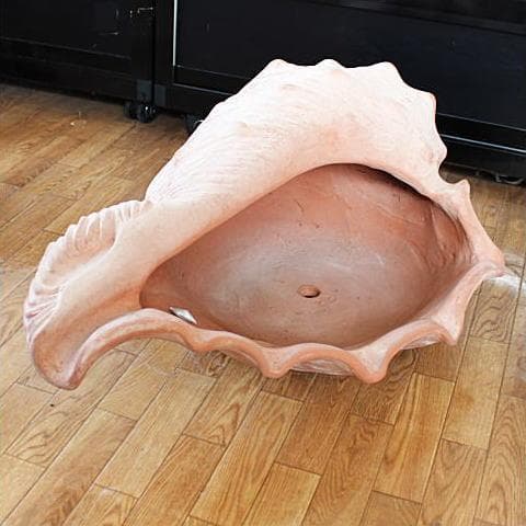 シェル型陶器プランター 大きめ オレンジ