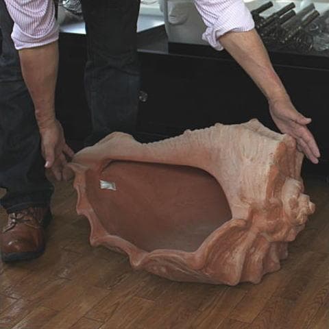 シェル型陶器プランター 大きめ オレンジ