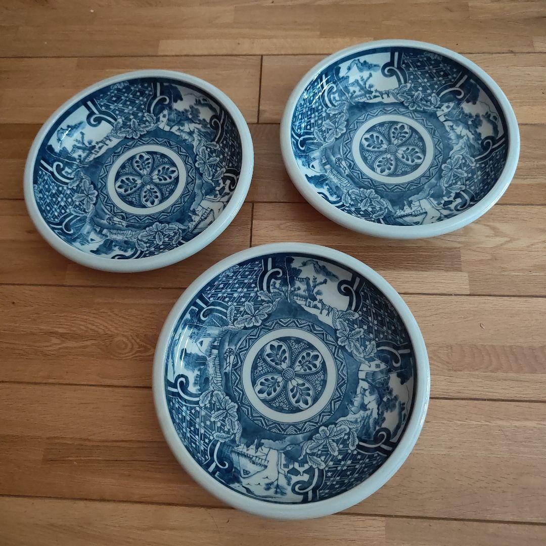 三洋陶器 龍峰窯 花風流 祥瑞玉渕 染付 盛鉢 大皿 盛皿 3枚セット