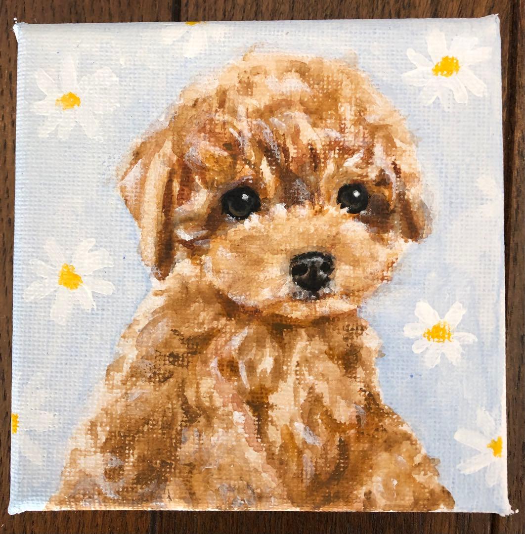 たく様専用】額付き トイプードル レッド 手描きイラスト キャンバス