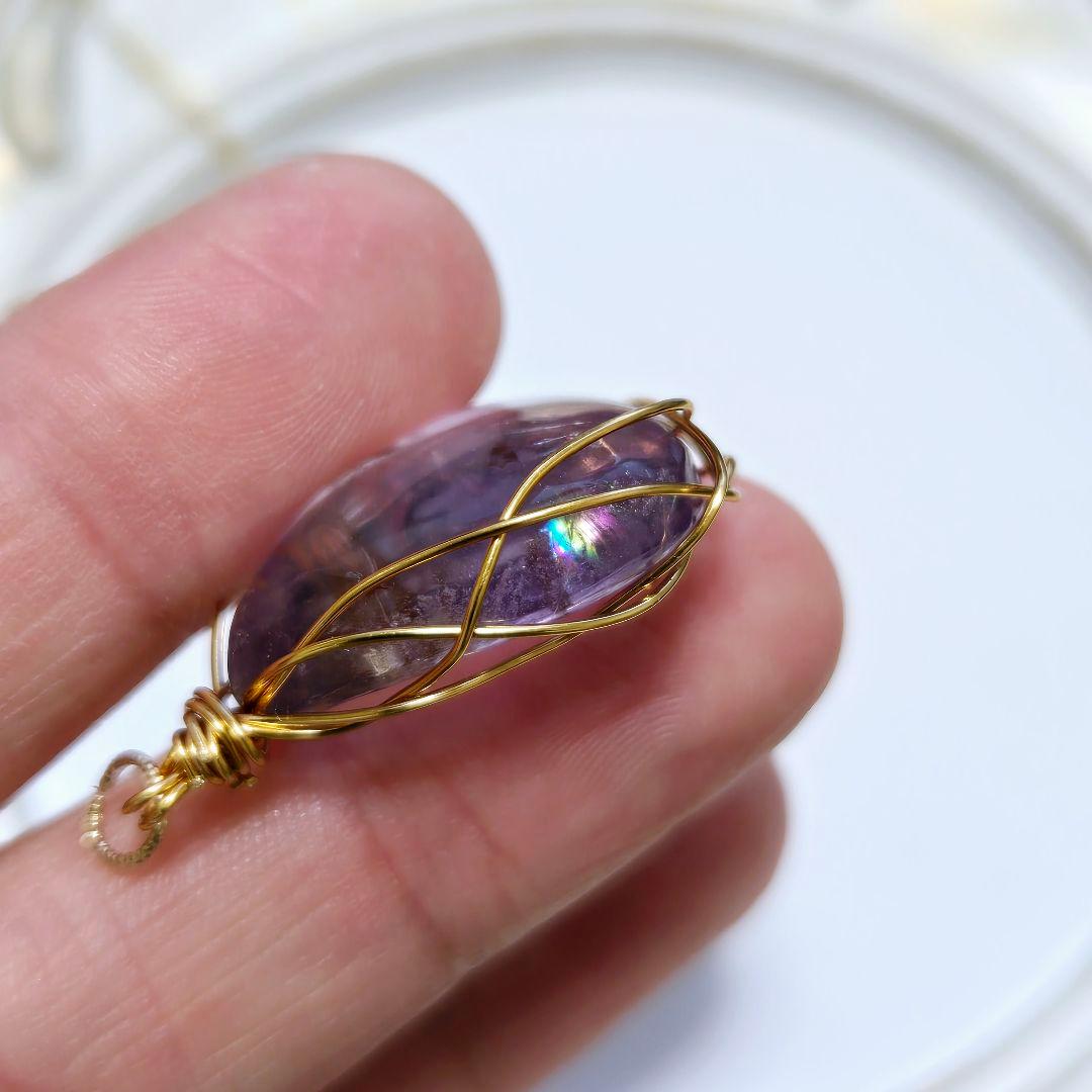 【一点物】虹入り✨ 雫 アメトリン の ワイヤーラッピング ペンダントトップ