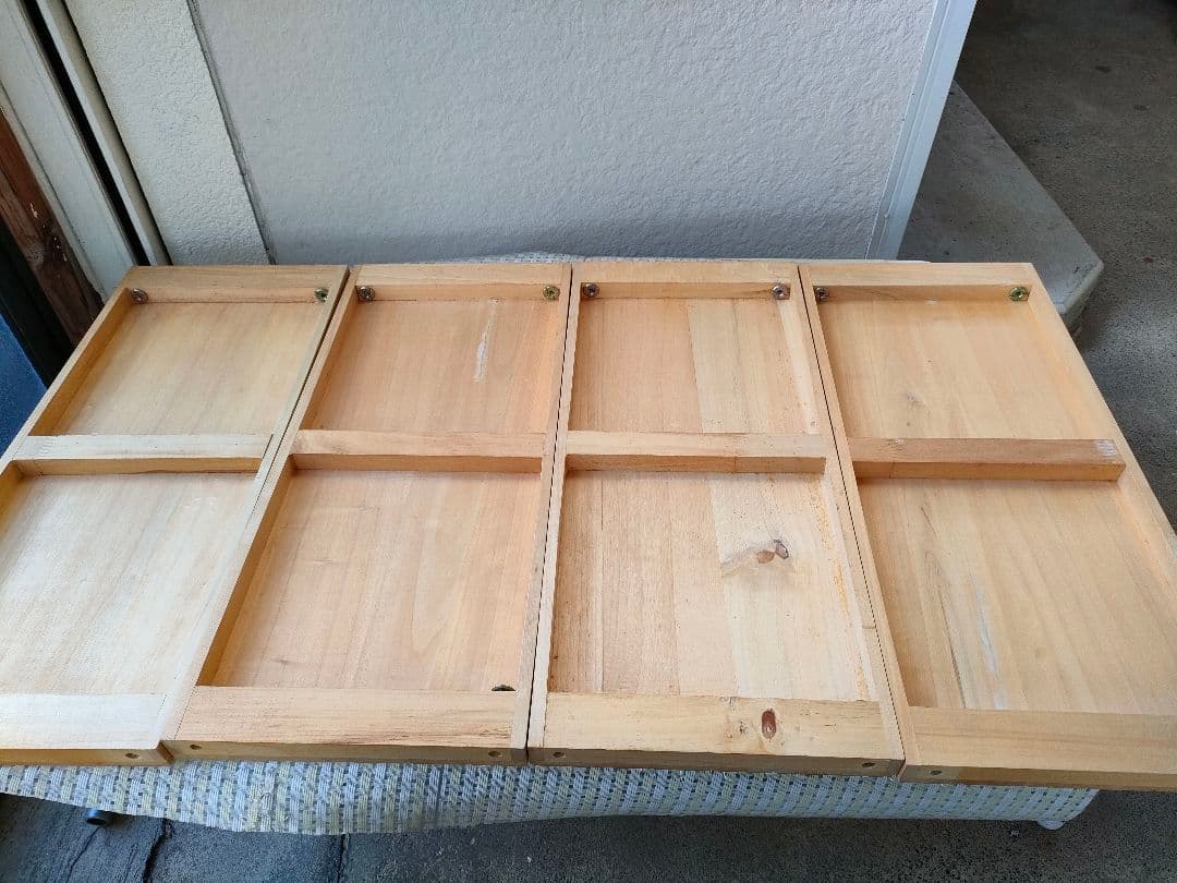 ●木製 組み立て式4段シェルフ無垢材ナチュラル×ホワイト高さ調整可