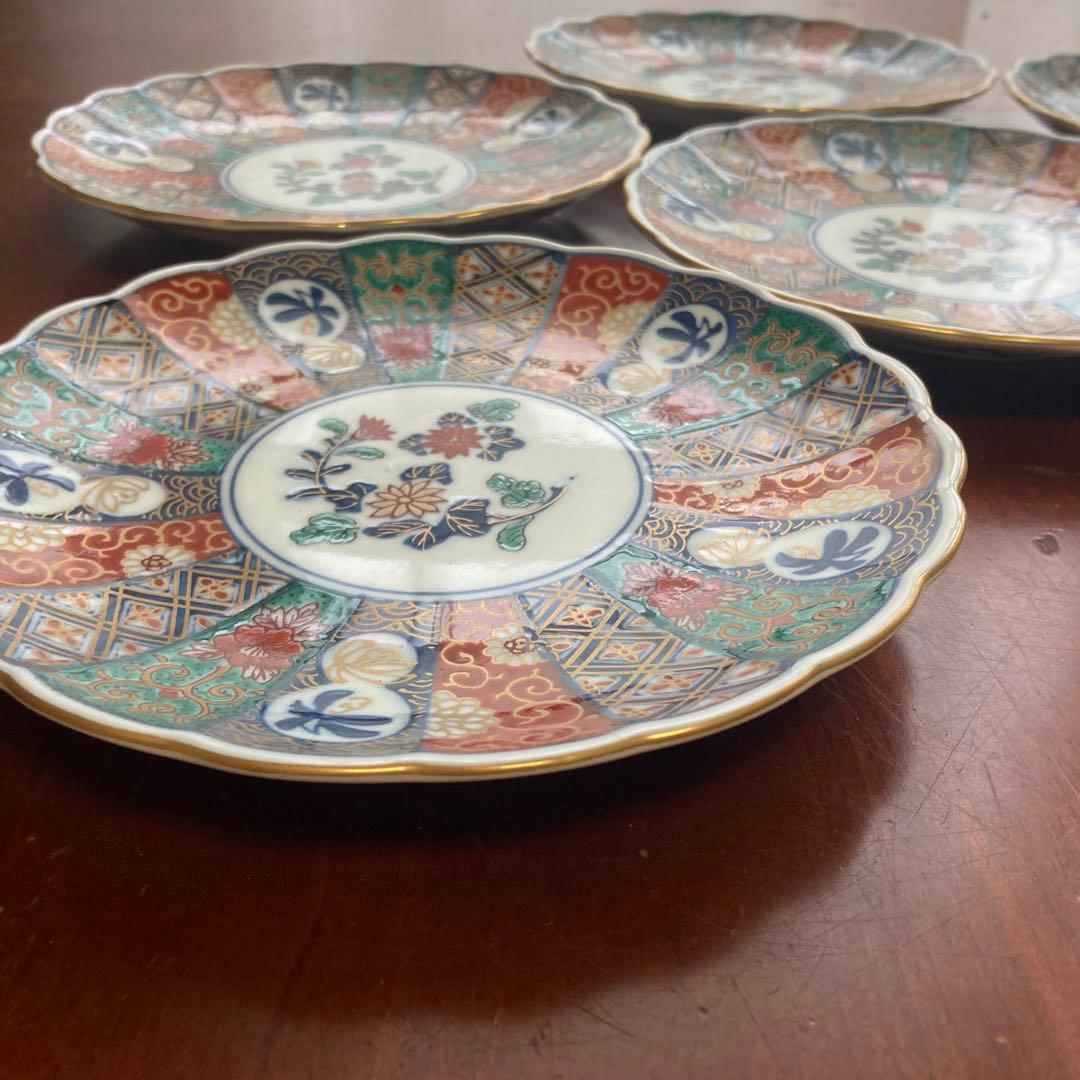 【未使用】有田焼 峯山作　銘々皿五客　18.6cm