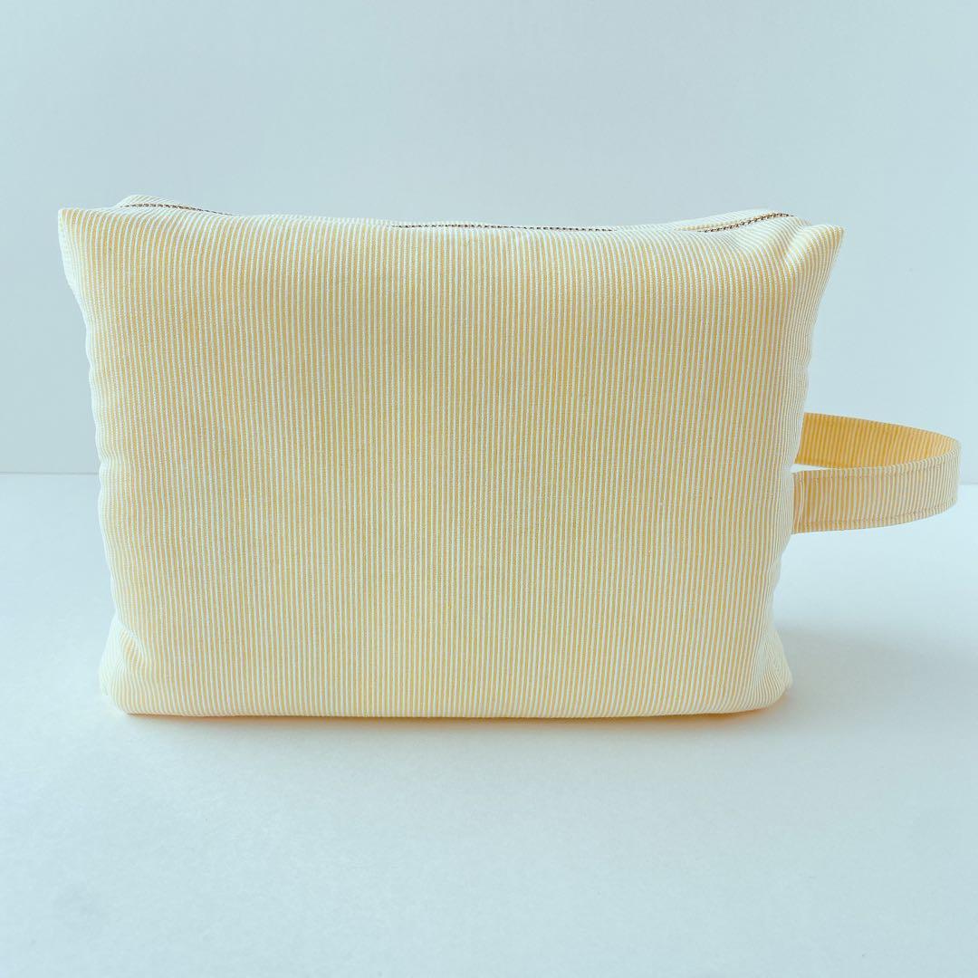 くまちゃん アップリケ おむつポーチ イエロー ストライプ トラベルポーチ