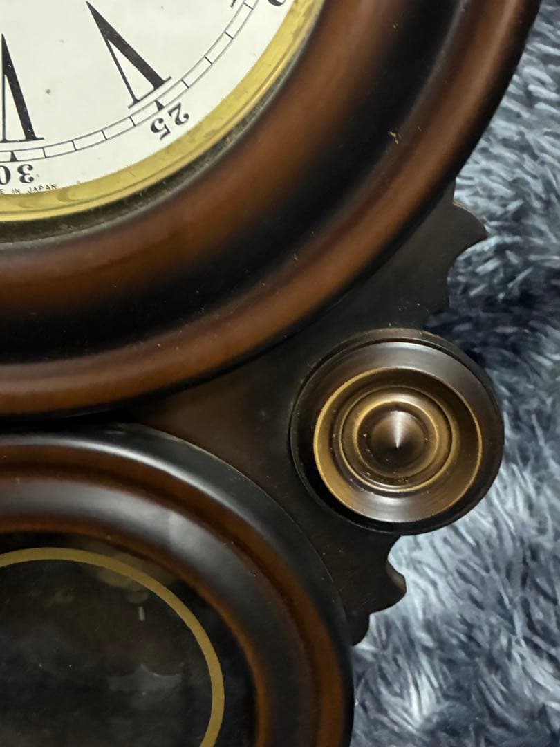 B）希少 アンティーク柱時計 愛工社CROWNFAN ダルマ四つ丸 31day