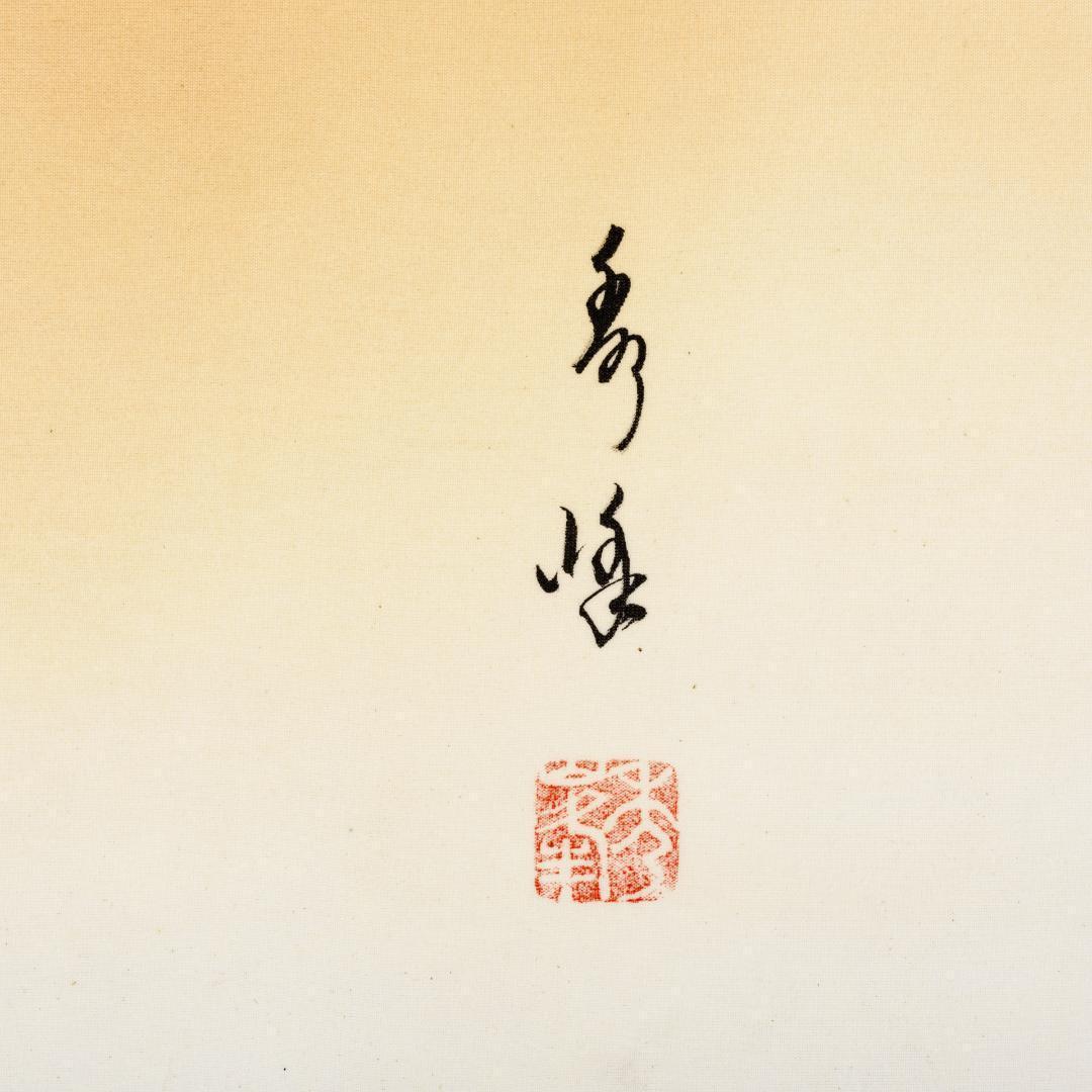 F10　肉筆水彩　日本画　『鶴』　高級木製額縁付属　外寸約713×638mm