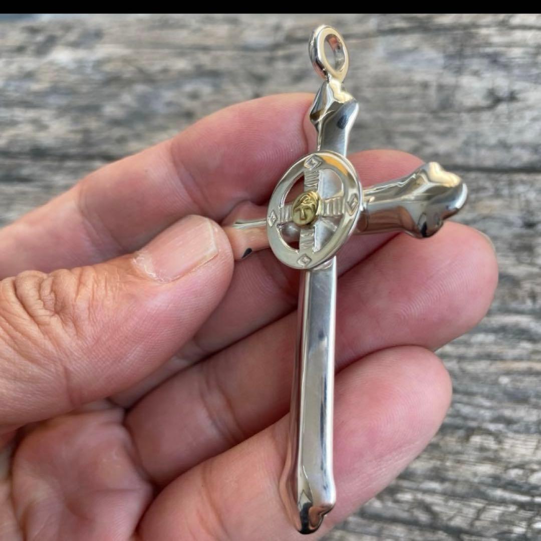 印台メタル付 ホイール クロス ネックレス トップ チェーン ハンドメイド