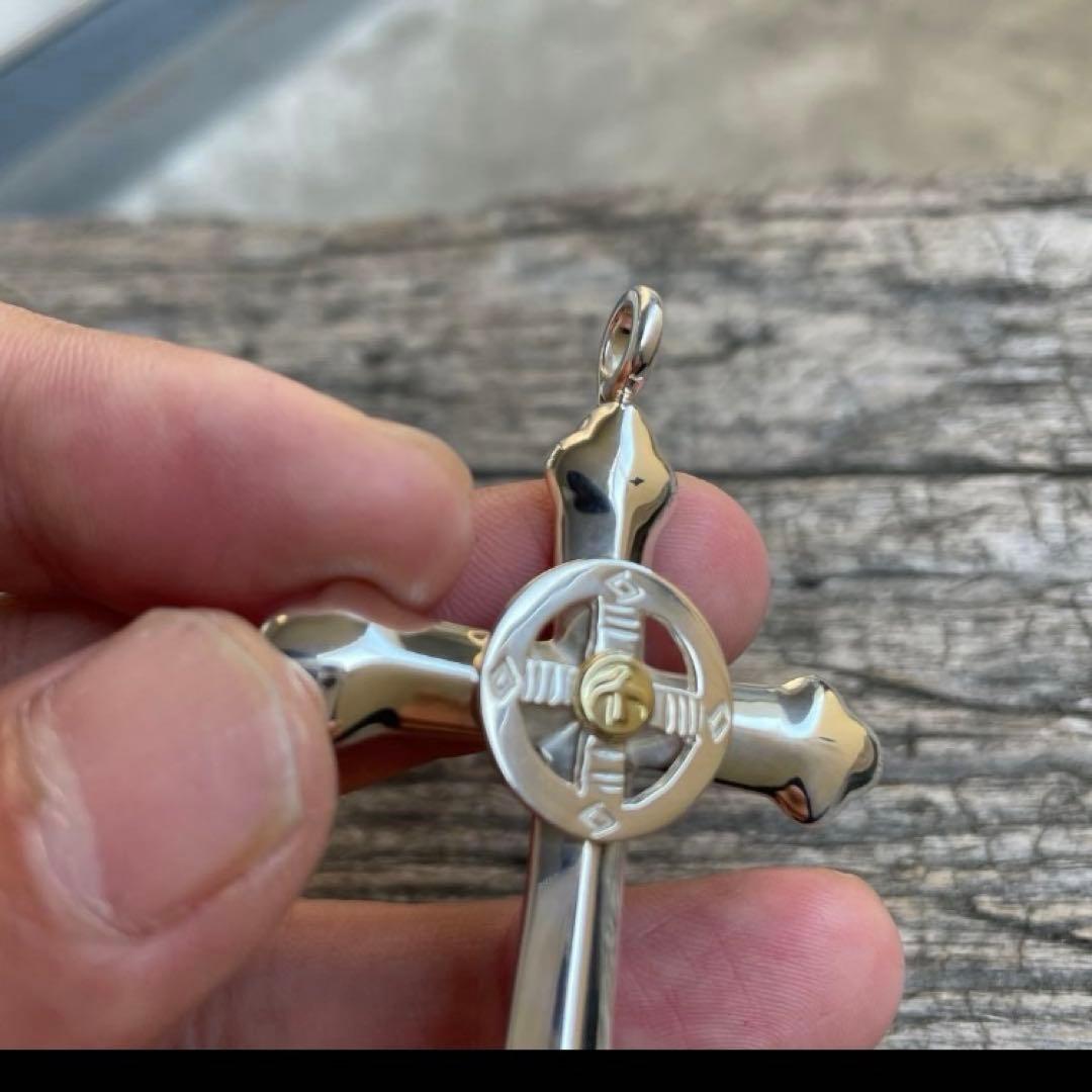 印台メタル付 ホイール クロス ネックレス トップ チェーン ハンドメイド